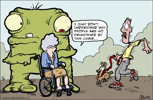 Cartoon: The Wheelchair... (medium) by GBowen tagged monster,wheelchair,scare,frighten,grandma,old,dog,walking