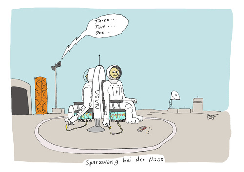 Cartoon: Sparzwang bei der NASA (medium) by darkplanet tagged space,nasa,saving,sparen,astronauten,start,countdown