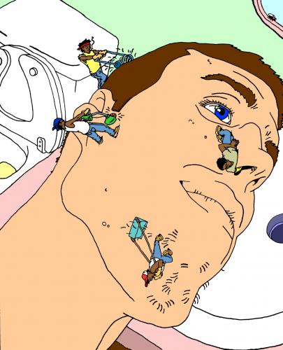Cartoon: Face Hygene (medium) by Sippin Juice tagged face,haircut,shave,bugers,earwax,bathroom