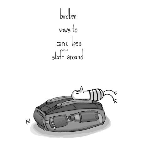 Cartoon: backpack (medium) by birdbee tagged birdbee,backpack,heavy,stuff,struggle,possessions,materialism