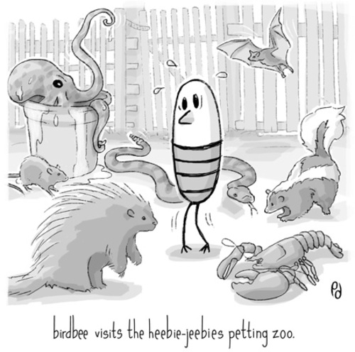 Cartoon: birdbee - zoo (medium) by birdbee tagged birdbee,skunk,porcupine,octopus,bat,snake,lobster,rat,zoo