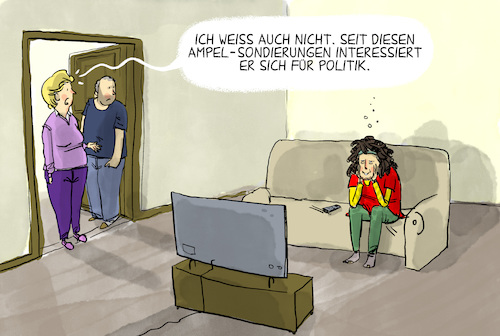 Cartoon: Ampel-Sondierungen zu Cannabis (medium) by leopold maurer tagged ampel,sondierung,gespraeche,spd,gruene,fdp,legalisierung,cannabis,jugend,waehler,ampel,sondierung,gespraeche,spd,gruene,fdp,legalisierung,cannabis,jugend,waehler