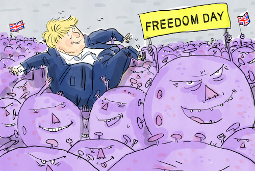 Cartoon: Freedom Day (medium) by leopold maurer tagged freedom,day,johnson,boris,premier,grossbritanien,gb,corona,covid,pandemie,restriktionen,enden,delta,impfung,virus,freiheit,freedom,day,johnson,boris,premier,grossbritanien,gb,corona,covid,pandemie,restriktionen,enden,delta,impfung,virus,freiheit