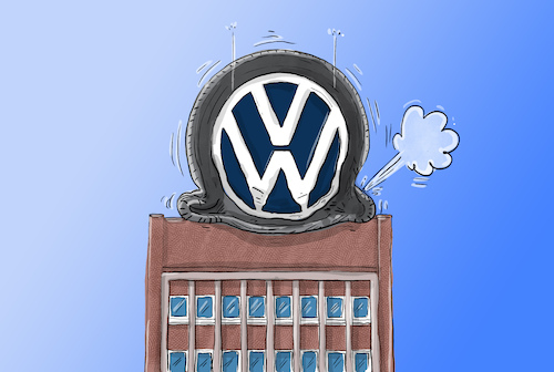 Cartoon: Gewinnhalbierung VW (medium) by leopold maurer tagged volkswagen,vw,porsche,audi,gewinn,halbierung,zölle,wirtschaft,elektromobilität,umstieg,profit,manager,boni,platter,reifen,einsparmaßnahmen,deutschland,autoindustrie,leopold,maurer,karikatur,cartoon,illustration,volkswagen,vw,porsche,audi,gewinn,halbierung,zölle,wirtschaft,elektromobilität,umstieg,profit,manager,boni,platter,reifen,einsparmaßnahmen,deutschland,autoindustrie,leopold,maurer,karikatur,cartoon,illustration