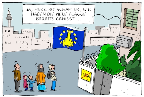 Cartoon: humanitäre visa (medium) by leopold maurer tagged visa,eu,buergerkrieg,europaeischer,gerichtshof,botschaft,fluechtlinge,asyl,asylanten,humanitaer,visa,eu,buergerkrieg,europaeischer,gerichtshof,botschaft,fluechtlinge,asyl,asylanten,humanitaer