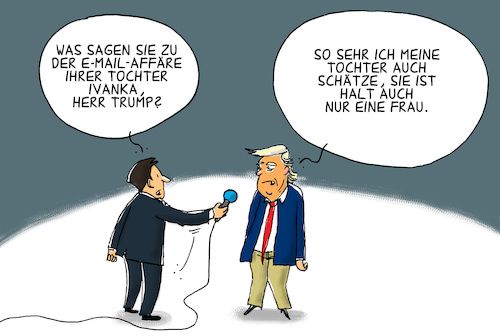 Cartoon: ivanka trumps e-mail-affäre (medium) by leopold maurer tagged trump,donald,usa,ivanka,email,affaere,hillary,clinton,praesident,tochter,journalist,frage,frauenfeindlich,frau,leopold,maurer,trump,donald,usa,ivanka,email,affaere,hillary,clinton,praesident,tochter,journalist,frage,frauenfeindlich,frau,leopold,maurer