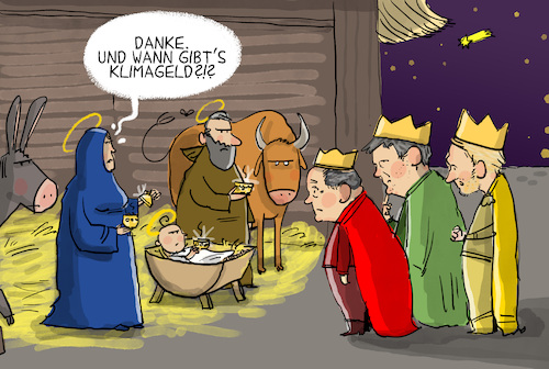 Cartoon: Klimageld (medium) by leopold maurer tagged ampel,klima,geld,energie,regierung,spd,grüne,fdp,sparen,scholz,lindner,habeck,krippe,maria,josef,kind,esel,ochse,geschenke,gold,myrrhe,verbraucherzentrale,klimaprämie,co2,preise,leopold,maurer,cartoon,karikatur,ampel,klima,geld,energie,regierung,spd,grüne,fdp,sparen,scholz,lindner,habeck,krippe,maria,josef,kind,esel,ochse,geschenke,gold,myrrhe,verbraucherzentrale,klimaprämie,co2,preise,leopold,maurer,cartoon,karikatur