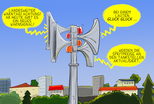 Cartoon: Landesweiter Warntag (medium) by leopold maurer tagged warntag,alarm,landesweit,bayern,hessen,rheinland,pfalz,probe,warnsignal,spritpreis,tankstelle,preis,erhöhung,iran,krieg,rohöl,teuerung,tanken,leopold,maurer,cartoon,karikatur,warntag,alarm,landesweit,bayern,hessen,rheinland,pfalz,probe,warnsignal,spritpreis,tankstelle,preis,erhöhung,iran,krieg,rohöl,teuerung,tanken,leopold,maurer,cartoon,karikatur