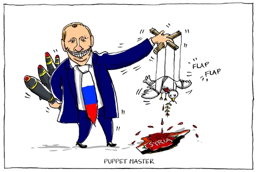 Cartoon: puppet master (medium) by leopold maurer tagged putin,russia,syria,talks,war,peace,terrorism,economy,assad,usa,uno,player,puppet,master,syrien,friedenstaube,gespräche,verhandlungen,putin,russia,syria,talks,war,peace,terrorism,economy,assad,usa,uno,player,puppet,master,syrien,friedenstaube,gespräche,verhandlungen