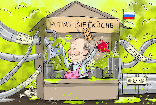 Cartoon: Putins Giftküche (medium) by leopold maurer tagged putin,russland,nawalny,politische,gegner,froschgift,vergiften,krieg,klima,diktatur,weltgeschehen,missinformation,hacker,unterwanderung,destabilisierung,westen,nato,internationale,beziehungen,tee,leopold,maurer,karikatur,cartoon,putin,russland,nawalny,politische,gegner,froschgift,vergiften,krieg,klima,diktatur,weltgeschehen,missinformation,hacker,unterwanderung,destabilisierung,westen,nato,internationale,beziehungen,tee,leopold,maurer,karikatur,cartoon