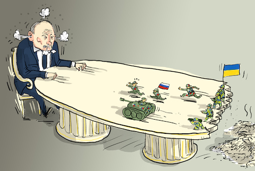 Cartoon: Russland verliert die Kontrolle (medium) by leopold maurer tagged russland,ukraine,krieg,angriffskrieg,verteidigung,waffen,truppen,soldaten,rückzug,flucht,nordosten,putin,tisch,waffenlieferung,westen,osten,leopold,maurer,karikatur,cartoon,russland,ukraine,krieg,angriffskrieg,verteidigung,waffen,truppen,soldaten,rückzug,flucht,nordosten,putin,tisch,waffenlieferung,westen,osten,leopold,maurer,karikatur,cartoon