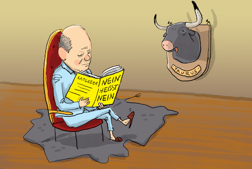 Cartoon: Taurus Nein (medium) by leopold maurer tagged scholz,nein,taurus,ukraine,krieg,waffen,lieferung,russland,bundestag,abstimmung,ampel,union,cdu,leopold,maurer,cartoon,karikatur,scholz,nein,taurus,ukraine,krieg,waffen,lieferung,russland,bundestag,abstimmung,ampel,union,cdu,leopold,maurer,cartoon,karikatur