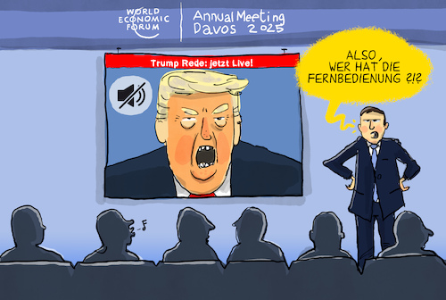 Cartoon: Trump Rede in Davos (medium) by leopold maurer tagged weltwirtschaftsforum,davos,usa,trump,live,tuschaltung,stumm,schaltung,gäste,wirtschaft,europa,besorgnis,inhalt,donald,präsident,fernbedienung,publikum,stummgeschaltet,leopold,maurer,cartoon,karikatur,weltwirtschaftsforum,davos,usa,trump,live,tuschaltung,stumm,schaltung,gäste,wirtschaft,europa,besorgnis,inhalt,donald,präsident,fernbedienung,publikum,stummgeschaltet,leopold,maurer,cartoon,karikatur