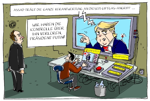 Cartoon: trump und syrien (medium) by leopold maurer tagged trump,russland,usa,syrien,krieg,giftgas,angriff,verantwortung,verbündete,moskau,washington,kontrolle,beeinflussung,marionette,trump,russland,usa,syrien,krieg,giftgas,angriff,verantwortung,verbündete,moskau,washington,kontrolle,beeinflussung,marionette