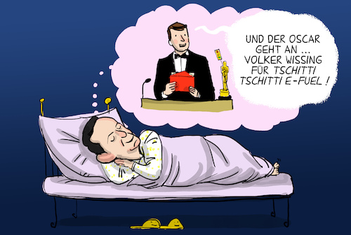 Cartoon: Wissing träumt vom Oscar (medium) by leopold maurer tagged volker,wissing,fdb,verbrenner,aus,fuel,auto,verkehr,minister,klimaschutz,eu,veto,klimakrise,ampel,koalition,deutschland,oscar,preis,tschitti,leopold,maurer,cartoon,karikatur,volker,wissing,fdb,verbrenner,aus,fuel,auto,verkehr,minister,klimaschutz,eu,veto,klimakrise,ampel,koalition,deutschland,oscar,preis,tschitti,leopold,maurer,cartoon,karikatur