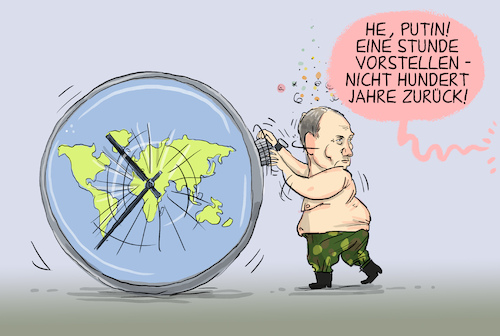 Cartoon: Zeitumstellung (medium) by leopold maurer tagged putin,zeitumstellung,zeitenwende,frieden,krieg,bruch,diktator,despot,verbrechen,ukraine,aggression,invasion,überfall,nato,westen,russland,leopold,maurer,karikatur,cartoo,putin,zeitumstellung,zeitenwende,frieden,krieg,bruch,diktator,despot,verbrechen,ukraine,aggression,invasion,überfall,nato,westen,russland,leopold,maurer,karikatur,cartoo