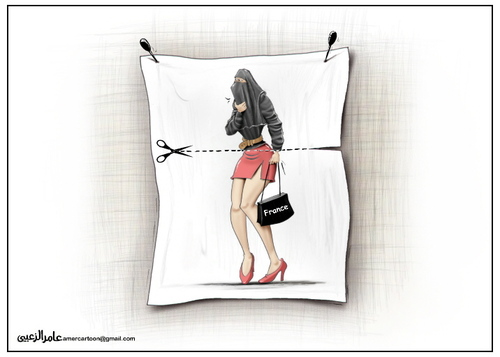 Cartoon: The veil in France (medium) by Amer-Cartoons tagged hijab
