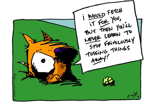 Cartoon: fetch (medium) by ericHews tagged fetch,get,retrieve,throw,repeat,repetitive,repetition,pointless,exercise,ball,stick