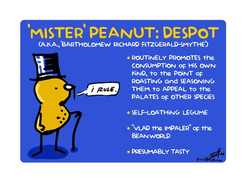 Cartoon: Mister Peanut... despot (medium) by ericHews tagged peanut,planter,mister,mascot,logo,company,corporate,satire,literal