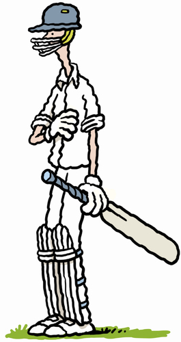 Cartoon: A thin batsman (medium) by Ellis Nadler tagged cricket,cricketer,batsman,tall,thin,skinny,sport,england,helmet,pads,gloves