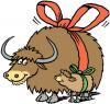 Cartoon: The Gift of Yaks (small) by Ellis Nadler tagged yak,cattle,mother,baby,calf,cow,horns,ribbon,gift,smile,shaggy