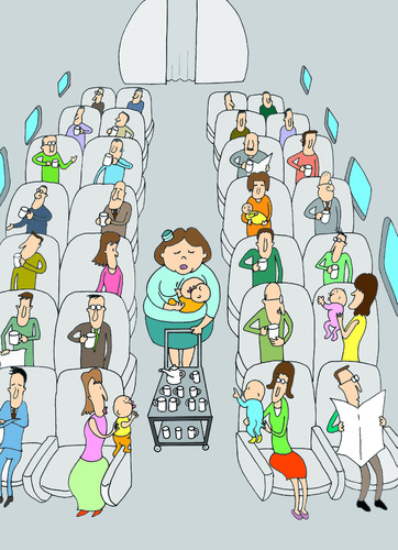 Cartoon: airplane service (medium) by joruju piroshiki tagged aieplane,service,milk,baby,flugzeug,fliegen,urlaub,ferien,stewardess,versorgung,service,baby,mutterschaft,alleinerziehend,job,arbeit,beruf,karriere,mutter,kinder,nachwuchs