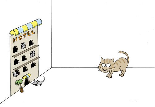 Cartoon: Hotel (medium) by joruju piroshiki tagged hotel,mouse,cat,animal,cats,mice,tiere,maus,katze,illustration