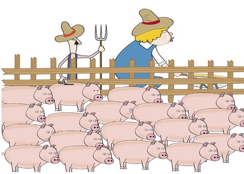 Cartoon: secret savings (medium) by joruju piroshiki tagged money,savings,secret,animals,pig,husband,farm,secret,savings,money,animals,pig,husband,farm