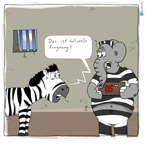 Cartoon: Kult Zebra (medium) by Grikewilli tagged zebra,elefant,knast,gestreift,gefängnis,kultur,kleidung,kostüm,fasnacht,karneval,streit