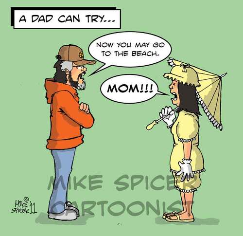 Cartoon: A Dad can try. (medium) by Mike Spicer tagged dads,teenagers,daughters,swimwear,beachwear,familylife