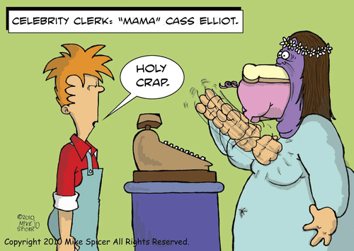 Cartoon: Celebrity Clerk Mama Cass Elliot (medium) by Mike Spicer tagged mike,spicer,celebrity,clerk,humour,mama,cass,elliot,caricature,cartoon