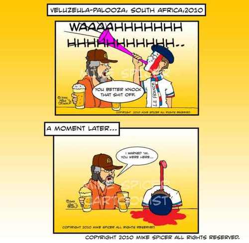 Cartoon: Vuvuzelas (medium) by Mike Spicer tagged mike,spicer,vuvuzela,vuvuzelas,cartoon,parody,humour,satire,soccer