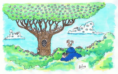 Cartoon: Birds Watching (medium) by Kerina Strevens tagged twitching,nature,birds,trees,eyes,watching,bird