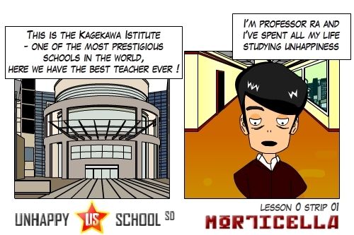 Cartoon: US lesson 0 Strip 1 (medium) by morticella tagged uslesson0,unhappy,school,morticella,manga