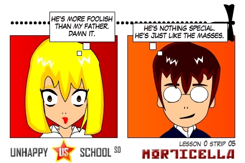 Cartoon: US lesson 0 Strip 5 (medium) by morticella tagged uslesson0,unhappy,school,morticella,manga