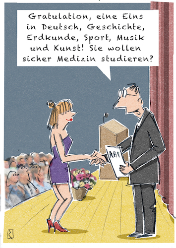 Cartoon: Abitur (medium) by Jan Rieckhoff tagged schule,bildung,abitur,abiturient,abiturientin,zeugnis,schuldirektor,schulnoten,schulzensur,benotung,schulfach,reife,abschluss,studium,student,studentin,prüfung,numerus,clausus,notendurchschnitt,universität,medizinstudium,diplom,studienfach,eignung,qualifikation,beruf,berufung,arzt,ärztin,einstellung,schule,bildung,abitur,abiturient,abiturientin,zeugnis,schuldirektor,schulnoten,schulzensur,benotung,schulfach,reife,abschluss,studium,student,studentin,prüfung,numerus,clausus,notendurchschnitt,universität,medizinstudium,diplom,studienfach,eignung,qualifikation,beruf,berufung,arzt,ärztin,einstellung