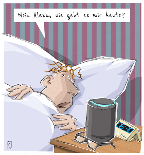 Cartoon: Alexa (medium) by Jan Rieckhoff tagged it,ki,ai,kuenstliche,intelligenz,bot,chatbot,chatgpt,openai,algorithmus,programmierung,training,eingabe,deep,learning,bits,bites,daten,digital,digitalisierung,binaer,elektronisch,chip,computer,rechner,roboter,avatar,android,cyborg,smart,home,cyber,cloud,zukunft,kontrolle,sicherheit,angst,ueberwachung,transformation,transparenz,cybercrime,security,arzt,behandlung,gehirncartoon,karikatur,witz,comic,jan,rieckhoff,it,ki,ai,kuenstliche,intelligenz,bot,chatbot,chatgpt,openai,algorithmus,programmierung,training,eingabe,deep,learning,bits,bites,daten,digital,digitalisierung,binaer,elektronisch,chip,computer,rechner,roboter,avatar,android,cyborg,smart,home,cyber,cloud,zukunft,kontrolle,sicherheit,angst,ueberwachung,transformation,transparenz,cybercrime,security,arzt,behandlung,gehirncartoon,karikatur,witz,comic,jan,rieckhoff