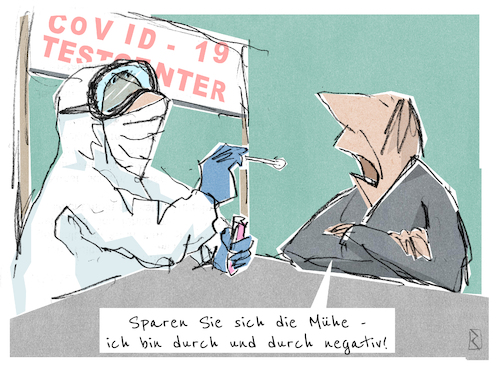 Cartoon: Corona-Test (medium) by Jan Rieckhoff tagged corona,covid,19,pfleger,krankenpfleger,sozialarbeiter,helfer,pandemie,virus,krankheit,symptom,teststation,test,befund,negativ,positiv,seuche,ansteckung,infektion,schutz,schutzkleidung,maske,gefährdung,lebensgefahr,quarantäne,stress,hilfe,betreuung,cartoon,comic,witz,karikatur,jan,rieckhoff,corona,covid,19,pfleger,krankenpfleger,sozialarbeiter,helfer,pandemie,virus,krankheit,symptom,teststation,test,befund,negativ,positiv,seuche,ansteckung,infektion,schutz,schutzkleidung,maske,gefährdung,lebensgefahr,quarantäne,stress,hilfe,betreuung,cartoon,comic,witz,karikatur,jan,rieckhoff