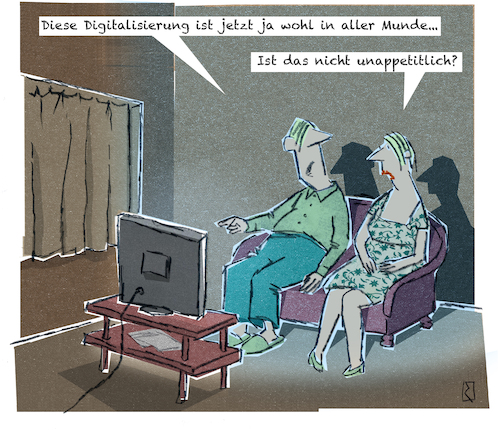 Cartoon: Digitalisierung (medium) by Jan Rieckhoff tagged digital,digitalisierung,computer,handy,laptop,tablet,medien,social,media,online,bits,bytes,pixel,chips,elektronik,virtuell,ki,künstliche,intelligenz,verständnis,unverständnis,missverständnis,ältere,generation,verbreitung,wortspiel,cartoon,comic,witz,karikatur,jan,rieckhoff,digital,digitalisierung,computer,handy,laptop,tablet,medien,social,media,online,bits,bytes,pixel,chips,elektronik,virtuell,ki,künstliche,intelligenz,verständnis,unverständnis,missverständnis,ältere,generation,verbreitung,wortspiel,cartoon,comic,witz,karikatur,jan,rieckhoff