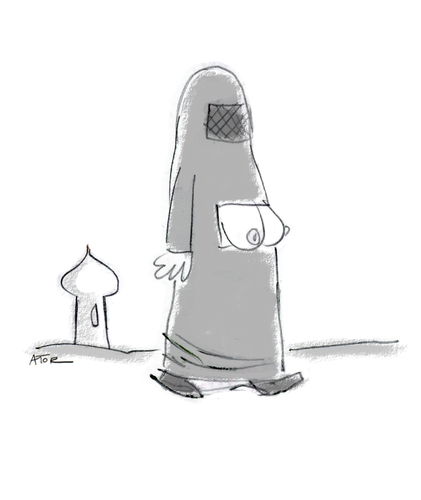 Cartoon: burqa (medium) by r8r tagged burqa,burka,breasts,boobs,bra,exposure,arabia,hidden,reveal,veil,islam,burka,religion,frauen,rechte,frauenrechte,tradition,busen,brüste,brust,nackt
