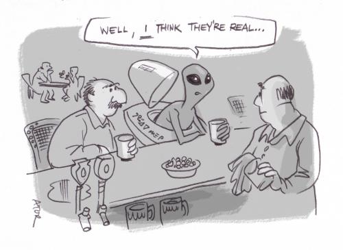 Cartoon: UFO discussion (medium) by r8r tagged ufo,alien,bartender,bar,drink,discussion,beer,tap,space,nasa,spaceship,drunk,außerirdischer,außerirdische,weltall,weltraum,spezie,natur,bar,kneipe,ufo,glaube,glauben,spekulation,unwissenheit,wissen,selbsterkenntnis,raumforschung,nasa,forschung,wissenschaft,naturwissenschaft,organismus,diskussion,zweifel,theorie