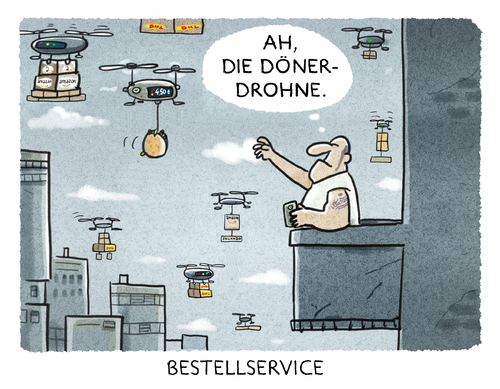 Cartoon: Another day in paradise... (medium) by markus-grolik tagged grolik,geschäftsmodell,zukunft,lufthoheit,luftraum,logistik,dhl,transport,drohnen,drohne,lieferservice,rewe,amazon,amazon,lieferservice,drohne,drohnen,transport,dhl,logistik,luftraum,lufthoheit,zukunft,geschäftsmodell,grolik