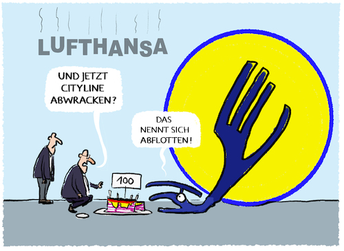 Cartoon: Abgeflottet... (medium) by markus-grolik tagged lufthansa,city,wings,abflotten,abwracken,kerosin,deutschland,lufthansa,city,wings,abflotten,abwracken,kerosin,deutschland