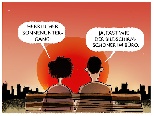 Cartoon: Afterwork... (medium) by markus-grolik tagged sonnenuntergang,bildschirmschoner,bildschirm,monitor,mann,frau,romantik,arbeit,buero,afterwork,digital,kitsch,kitschig,sonnenuntergang,bildschirmschoner,bildschirm,monitor,mann,frau,romantik,arbeit,buero,afterwork,digital,kitsch,kitschig