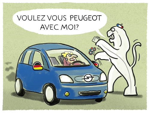 Cartoon: Angebot (medium) by markus-grolik tagged opel,frankreich,peugeot,general,motors,deutschland,arbeitsplätze,opel,frankreich,peugeot,general,motors,deutschland,arbeitsplätze