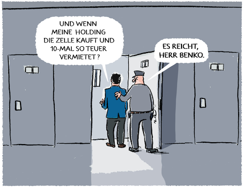 Cartoon: Benko hinter Gittern... (medium) by markus-grolik tagged benko,rene,immobilien,elbtower,bauprojekte,spekulation,finanzen,banken,kredite,galeria,kaufhof,oesterreich,immobilienspekulant,betrug,benko,rene,immobilien,elbtower,bauprojekte,spekulation,finanzen,banken,kredite,galeria,kaufhof,oesterreich,immobilienspekulant,betrug