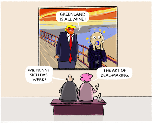 Cartoon: Dealing... (medium) by markus-grolik tagged art,of,dealmaking,trump,usa,us,nss,groenland,sicherheit,arktis,europa,daenemark,voelkerrecht,maga,imperialismus,besitzanspruch,nato,museum,art,of,dealmaking,trump,usa,us,nss,groenland,sicherheit,arktis,europa,daenemark,voelkerrecht,maga,imperialismus,besitzanspruch,nato,museum