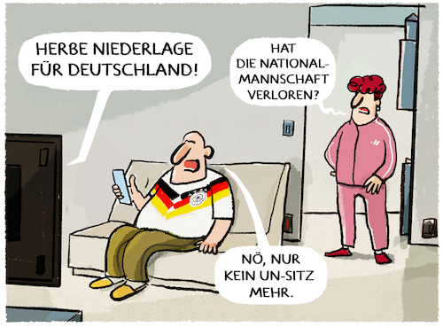Cartoon: Deutsche UN-Schlappe... (medium) by markus-grolik tagged deutschland,un,sitz,abstimmung,niederlage,wadephul,aussenpolitik,vertretung,fussball,wm,fieber,tv,weltmeisterschaft,nationalmannschaft,fans,deutschland,un,sitz,abstimmung,niederlage,wadephul,aussenpolitik,vertretung,fussball,wm,fieber,tv,weltmeisterschaft,nationalmannschaft,fans
