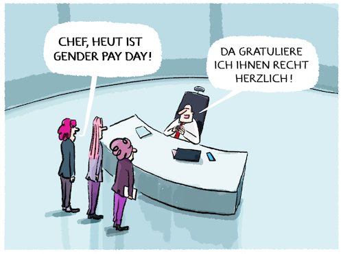 Cartoon: Equal pay day..... (medium) by markus-grolik tagged gender,pay,day,bezahlung,mann,frau,lohn,arbeit,weltfrauentag,gender,pay,day,bezahlung,mann,frau,lohn,arbeit,weltfrauentag