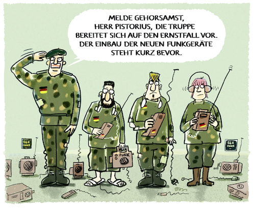 Cartoon: Ernstfall Bundeswehr (medium) by markus-grolik tagged ernstfall,bundeswehr,boris,pistorius,amt,fuer,beschaffungswesen,alte,funkgeraete,deutschland,digitalisierung,soldaten,verteidigung,militaer,ruestung,zeitenwende,aufrüstung,ernstfall,bundeswehr,boris,pistorius,amt,fuer,beschaffungswesen,alte,funkgeraete,deutschland,digitalisierung,soldaten,verteidigung,militaer,ruestung,zeitenwende,aufrüstung